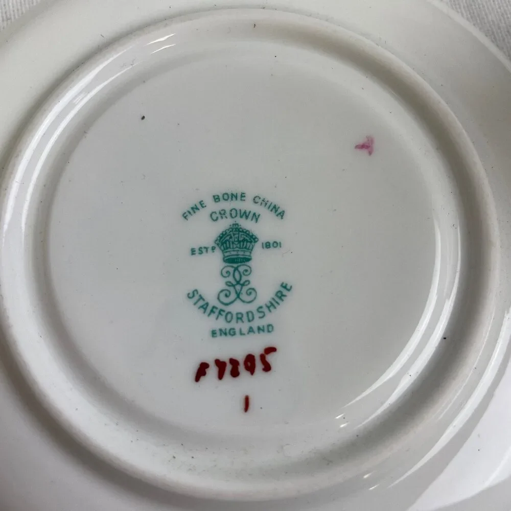 Vintage Crown Staffordshire England Cup & Saucer Rose Fine Bone China Teacup Set